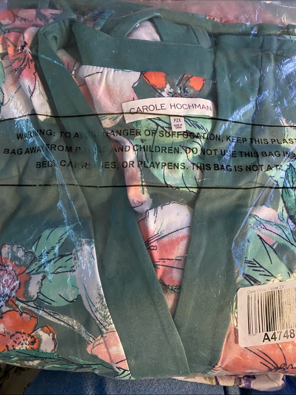 Carole Hochman Midnight Floral Robe in Olive, Coral and Mint.Also Pant& shell